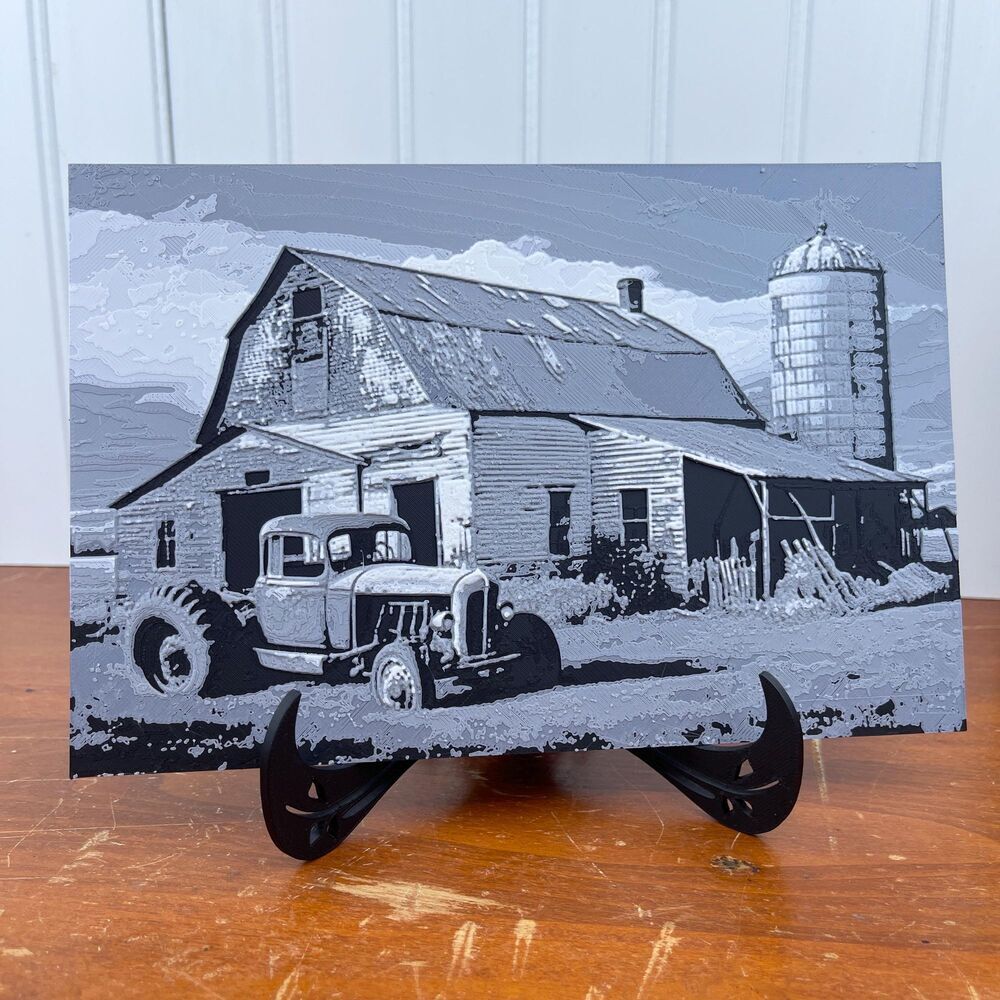 Old Barn & Vintage Tractor, Wall Art, Barn with Silo, Texture Art